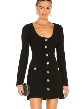 A.L.C. Black Long-Sleeve Mini Dress with Gold Buttons